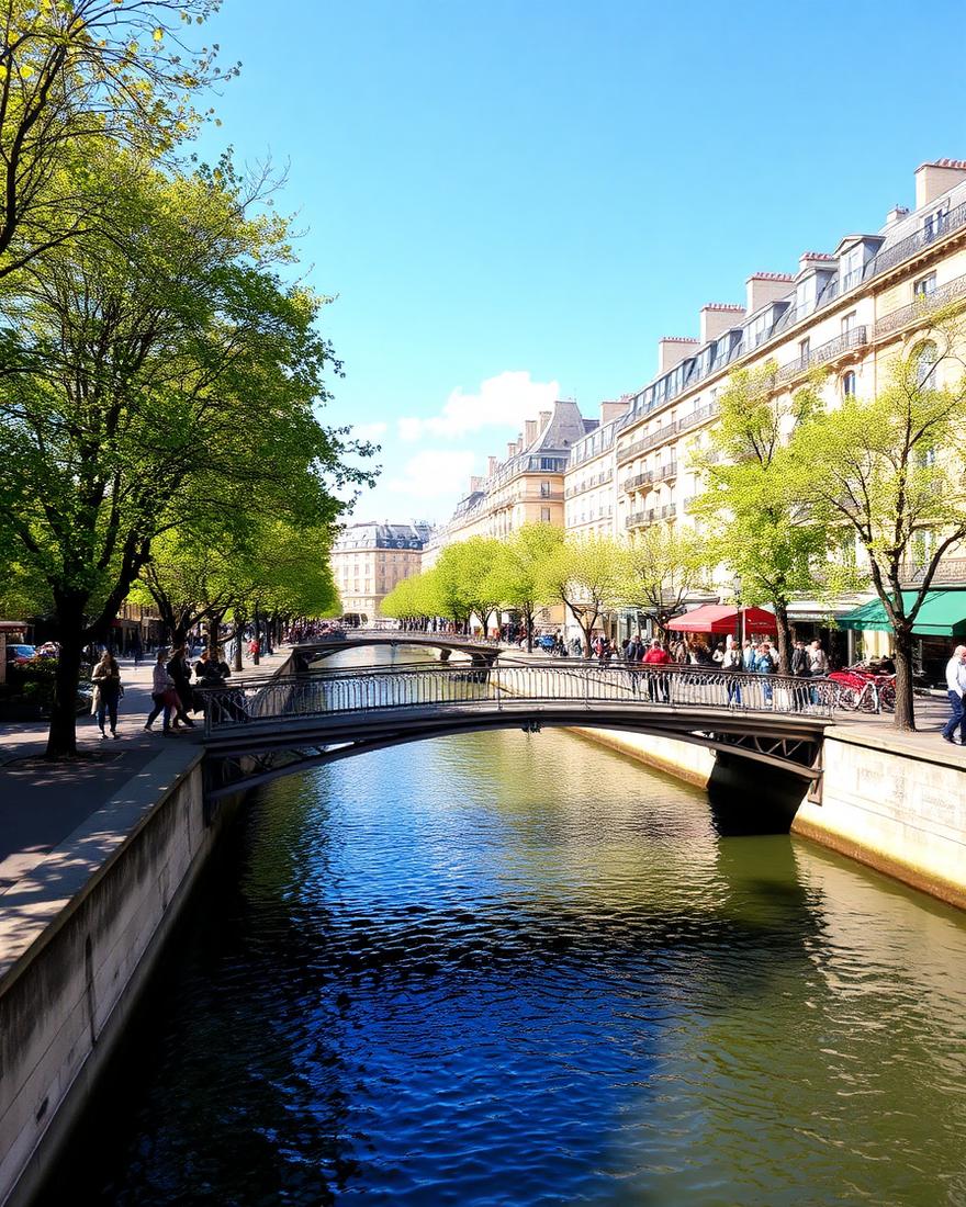Canal Saint-Martin et quartier de l'Hôtel Tilde en journée